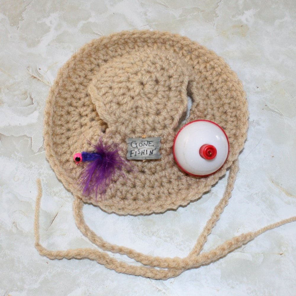 HAND CRAFTED Gone Fishing Cat Hat Crochet Hairy Wig Costume Photo Prop - Picture 6 of 15